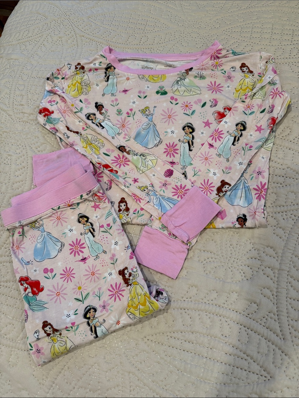 Little Sleepies Disney Girls' Pink Princess Floral Cotton Pajama Set